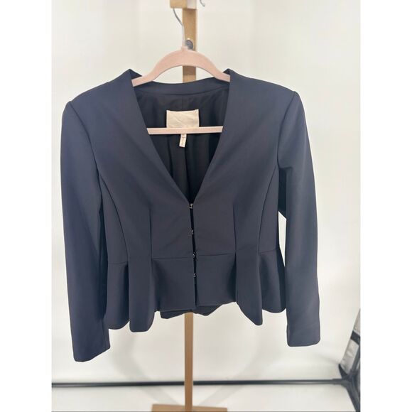 REBECCA TAYLOR Black Peplum Jacket Hook Eye Closure Blazer Women’s Size 6 - Picture 4 of 13